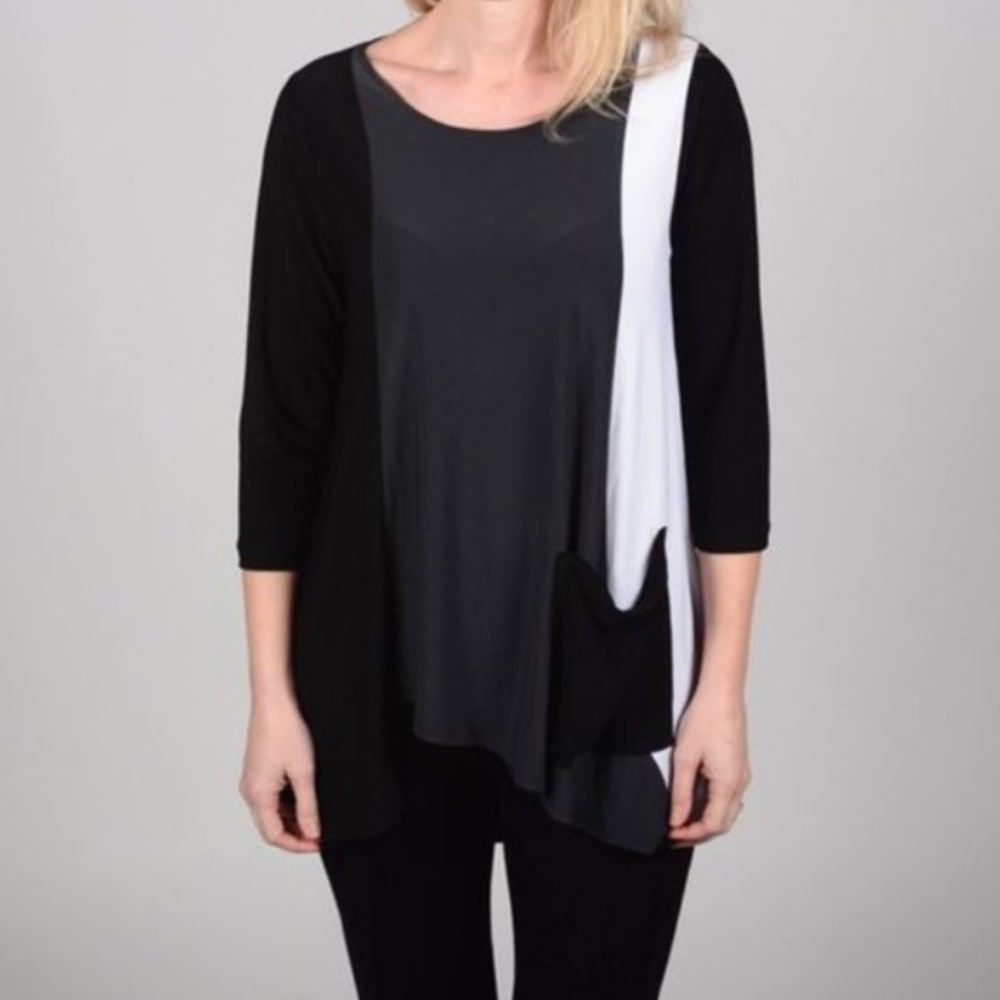 Sun Kim lagenlook Susan tri-color tunic with patch pocket size L